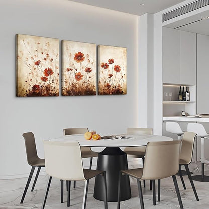 TTHYUEWS Boho Wall Decor For Living Room Large Canvas Wall Art For Bedroom Office Decorations Flowers Watercolour Paintings Abstract Wall Pictures Artwork Modern Home Decor 3 Piece Ready To Hang
