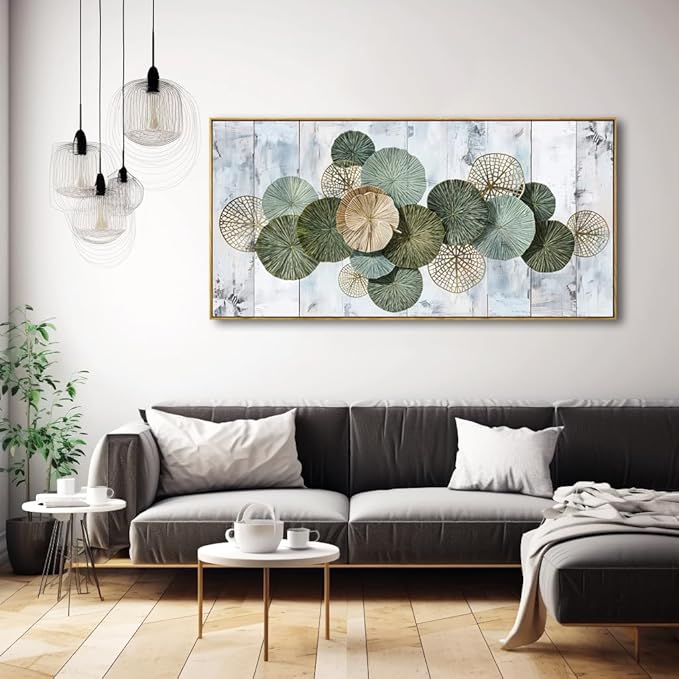 Wall Art Simple Wall Decor Green Canvas Painting Abstract Wall Art for Bedroom Living Room Dining Room Home Office Decor 24"x48" with Framed