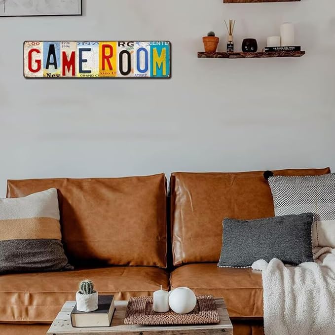Game Room Sign Vintage Decor Basement Wall Signs Gameroom Decorations Ideas Games Retro Gamer Wall Art Gaming Retro Gift Accessories 4 x 16in
