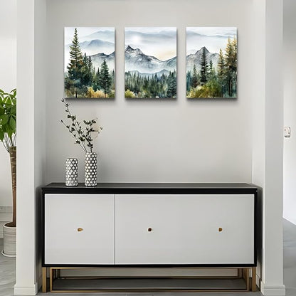 MHARTK66 3 Piece Framed Canvas Art Prints Wall Art for Living Room Modern Wall Decor for Bedroom Office Decor Abstract Mountain Forest Landscapes Ink Painting Ready to Hang Wall Pictures Home Decor