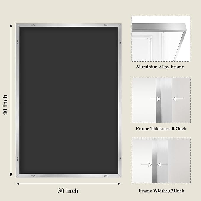 Koonmi Silver Rectangle Wall Mirror, 30x40 Inch Bathroom Mirror, Aluminum Frame Vanity Mirror for Entryway, Living Room, Bedroom Bathroom, Hangs Horizontally or Vertically