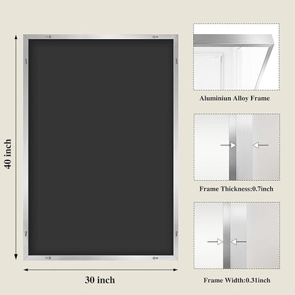 Koonmi Silver Rectangle Wall Mirror, 30x40 Inch Bathroom Mirror, Aluminum Frame Vanity Mirror for Entryway, Living Room, Bedroom Bathroom, Hangs Horizontally or Vertically
