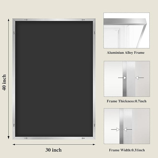 Koonmi Silver Rectangle Wall Mirror, 30x40 Inch Bathroom Mirror, Aluminum Frame Vanity Mirror for Entryway, Living Room, Bedroom Bathroom, Hangs Horizontally or Vertically