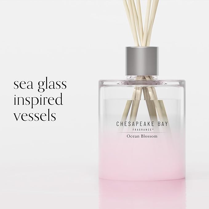 Chesapeake Bay, Reed Diffuser, 5.7oz, Ocean Blossom Scent, Mood Evoking, Sea Glass-Inspired Jar, Room Filling Fragrance Made with Essential Oils, Coastal Fragrance for Home Décor or Gifting