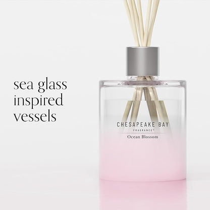Chesapeake Bay, Reed Diffuser, 5.7oz, Ocean Blossom Scent, Mood Evoking, Sea Glass-Inspired Jar, Room Filling Fragrance Made with Essential Oils, Coastal Fragrance for Home Décor or Gifting