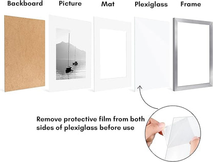 Americanflat 12x16 Picture Frame with Polished Plexiglass - Set of 5 - Use as 8.5x11 Frame with Mat or Display 12x16 Photo Without Mat - Galleria Collection - Picture Frames for Wall Display - Silver