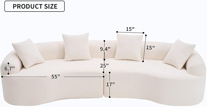 KEIKI Curved Chenille Modular Sectional Couches with Pillows, 4 Seater Oversized Upholstered Luxury Plush Cloud Sofa for Living Room Apartment, Full Compression Sponge,
