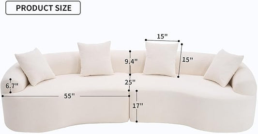 KEIKI Curved Chenille Modular Sectional Couches with Pillows, 4 Seater Oversized Upholstered Luxury Plush Cloud Sofa for Living Room Apartment, Full Compression Sponge,