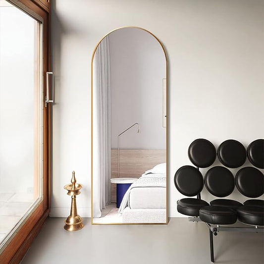 64''x21'' Arched Full Length Mirror with Stand, Full Body Mirror, Mirrors Full Length Floor Freestanding, Wall Mounted Mirrors for Bedroom Living Room Cloakroom (Gold)