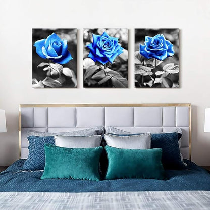 Lapremoly Wall Art For Living Room Black And White Wall Decor For Bedroom Kitchen Family Pictures Artwork Blue Rose Flowers Large Framed Canvas Paintings Ready To Hang Modern Office Home Decoration