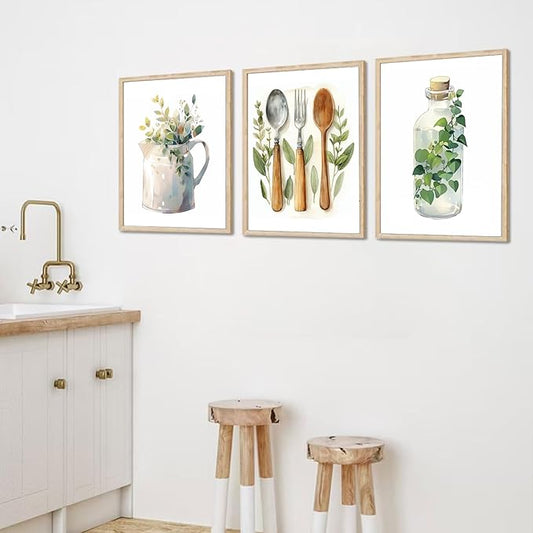 YFvrPt Boho Kitchen Poster Set of 3 Large Dining Room Canvas Wall Art Kitchen Sage Green Plants Botanical Wall Decor Minimalist Dining Room Prints Pictures Artwork Unframed 16x24 inch