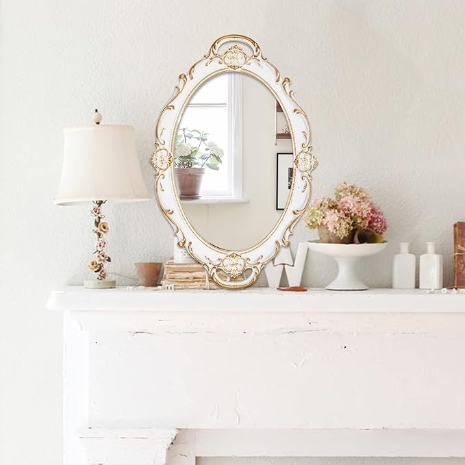 YCHMIR Vintage Mirror Small Wall Mirror 14.5 x 10 inchs Oval White