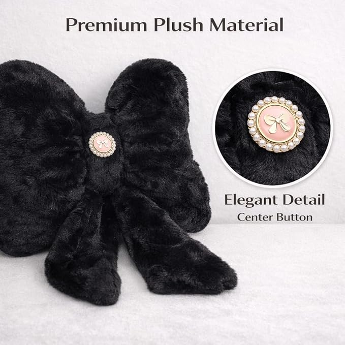Black Bow Pillow 16x12 Inch, Cute Plush Bow Shaped Decorative Accent Pillow, Coquette Room Decor for Teen Girls Bedroom Bed Sofa Chair