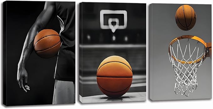 Canvas Framed Basketball Posters - Sports Room Decor For Men, Kids & Teenagers - Basketball Poster Set For Bedroom & Man Cave - Wall Decor