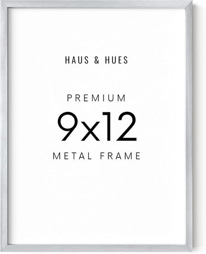 HAUS AND HUES 9x12 Silver Picture Frame - Modern Aluminum Display for Posters and Photos - Vertical & Horizontal Hanging (9x12 in, Silver)