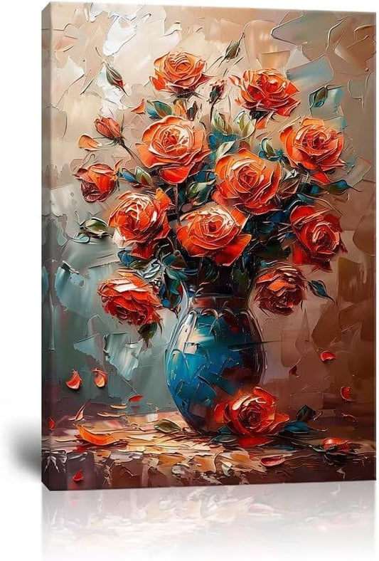 Wall HDQ Abstract Rose Flowers Picture Artworks Painting Prints Modern Home Decor Framed Ready to Hang