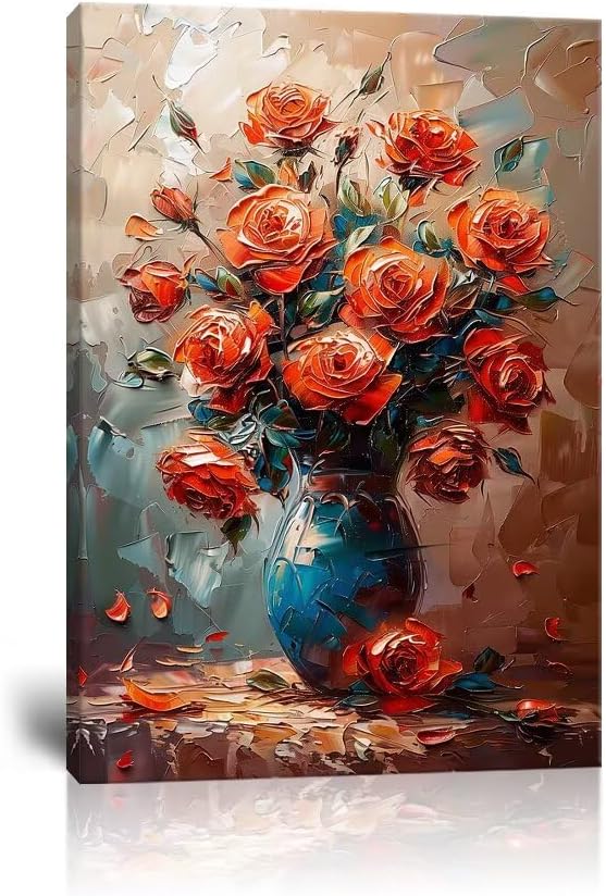 Wall HDQ Red Rose Canvas Wall Art for Living Room Bedroom Bathroom Kitchen Decorations Canvas Prints Framed Ready to Hang