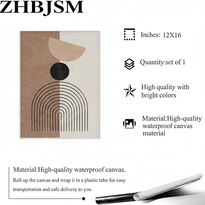 ZHBJSM Minimalist Abstract Wall Art Set of 3 Geometric Line Print Dual-Tone Earthy Tone Modern Scandinavian Boho Chic Decor for Bedroom Living Room Office 12x16 Inch Unframed
