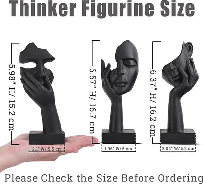 3 Pcs Thinker Small Statue Set - Black Art Abstract Home Accent Figurines for Decor Bedroom, Shelves, Living Room Coffee Table, Office Desktop (3 Pcs Black, 6")