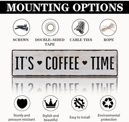Coffee Metal Tin Sign, It's Coffee Time Sign, Home Kitchen Wall Decor, Farmhouse Decorations for Cafe, Coffees Station Decors, Decorative Metal Wall Signs 15.8x4 Inches