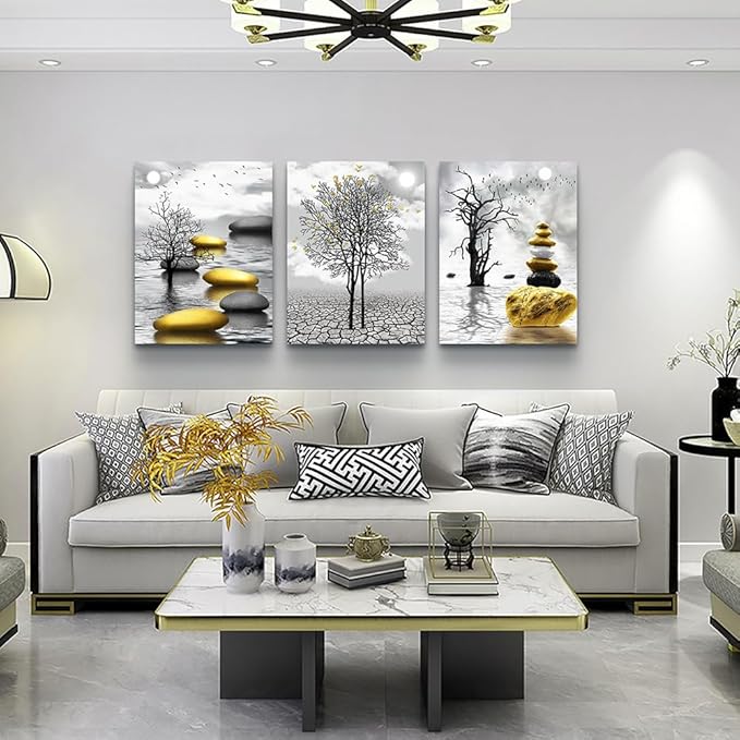 TTHYUEWS Inspiration Canvas Art For Living Room, Bedroom & Office - Black & White Nature Landscape Wall Prints - Large 3 Piece Set