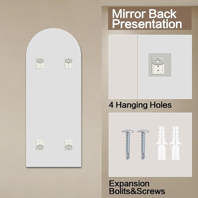 Niccy 61"×24" Frameless Arched Full Length Mirrors, Long Wall-Mounted Mirror for Living Room, Large Full Body Floor Mirror, Explosion-Proof Tall Hanging-Mirror for Bathroom Bedroom Entryway Decor