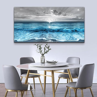 ERQINHUA Large Canvas Printed Artworks Mural Wall Decor For Living Room Wall Art For Bedroom Office Restaurant Decoration Blue Sea Wave Ocean Paintings Beach Wall Pictures Modern Home Decor 30"X60"
