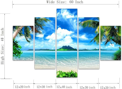 Extra Large Modern Landscape Seascape Pictures Painting on Canvas 5 Panels Combination Set for Living Room Home Decor Wall Art Framed Stretched (60''W x 40''H)