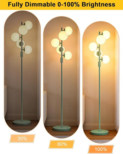Lightdot Dimmable Globe Floor Lamp Mid Century Modern Floor Lamp with 5Pcs 3000K G9 Bulbs Stepless Brightness Adjustable Green Standing Lamps with 5Lbs Heavy Base for Living Room Bedroom Office