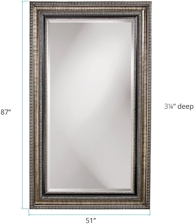 Howard Elliott Collection Texan Leaner Full Length Mirror, Oversized Wood Frame Floor or Wall Mirror, Traditional Standing or Leaning Vanity for Living Room, Bedroom & Home Decor Display, 87 x 51 Inch