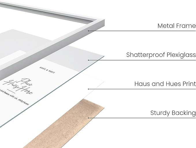 HAUS AND HUES 24x36 White Metal Picture Frames - Features Premium Aluminum, Vertical & Horizontal Hang, Shatterproof Plexiglass - Perfect for Home, Room, Office (24x36 in, White, Set of 3)