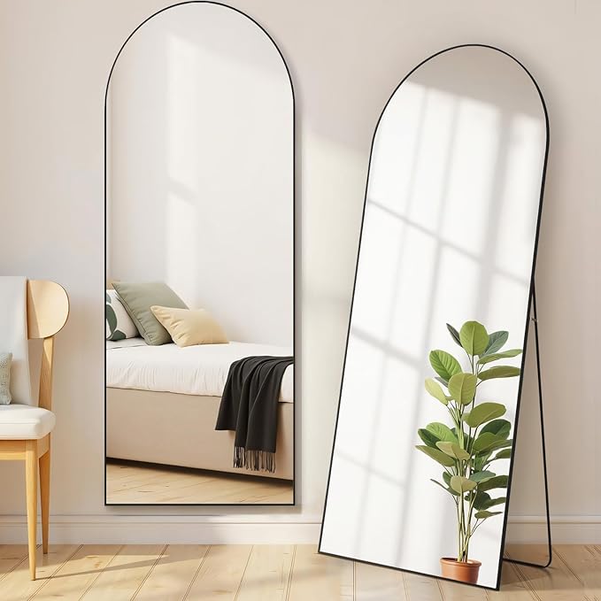 Arched Mirror Full Length, Upgraded 21"x64" Body Wall Mirrors with Shatter-Proof Glass, Floor Standing, Hanging or Leaning, Large Tall Arch Mirror with Stand Aluminum Alloy Frame