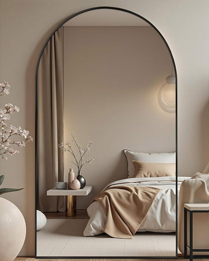 DMWOODFL 71"x30" Arched Full Length Mirror - Extra Large Floor & Wall Mounted with Stand, Shatterproof Glass, Aluminum Frame for Bedroom, Living Room, Entryway (Black)