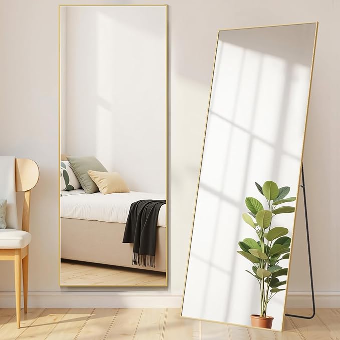 Mirror Full Length, Upgraded 21"x64" Body Wall Mirrors with Shatter-Proof Glass, Floor Standing, Hanging or Leaning, Large Tall Mirror with Stand Aluminum Alloy Frame for Bedroom Cloakroom