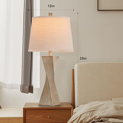 Bedside Lamps Set of 2 Unique Modern Vintage Table Lamp Rustic Farmhouse Desk Lamps for Living Room End Tables Bulb Not Included, Linen Shade, 26.5 in,Grey