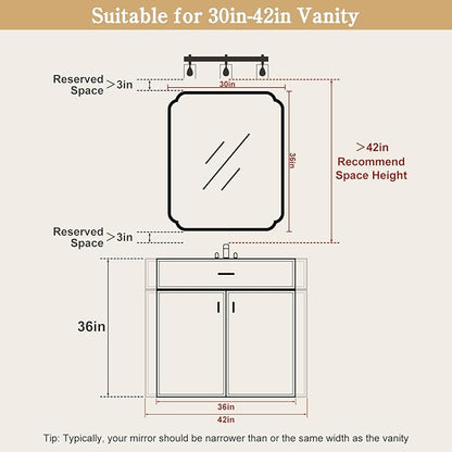 WallBeyond 30" x 36" Wood Bathroom Mirror for Wall Mounted, Rustic Rounded Corner Wood Frame Wall Mirror for Entryway, Living Room or Bedroom Home Decorative, Natural