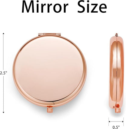 Compact Mirror for Purse, Metal Round Shell, Double-Sided 1X/2X Magnifying, Portable Travel Small Makeup Mirror, Mini Pocket Mirror, Rose Gold, 24 Packs