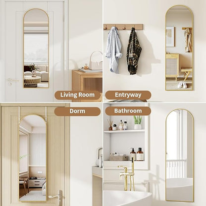 Over The Door Full Length Mirror, 48"x14" Arched Mirror for Bedroom, Living Room, Entryway, Dorm - Gold