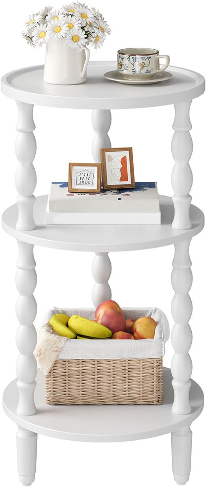HOOBRO Round Side Table for Small Space, 3-Tier Small Round End Table with Rubberwood Leg, Accent Bedside Table, Circle Nightstand, Living Room, Bedroom, Sofa Couch, White WT218BZ01