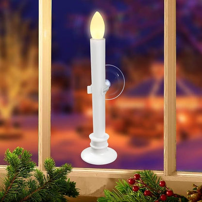 6 Pack Flameless Taper Candles with Remote/Timer & Suction Cup, Battery Operated Flickering LED Window Candles, Vintage Christmas Electric Fake Candlesticks, White Holder