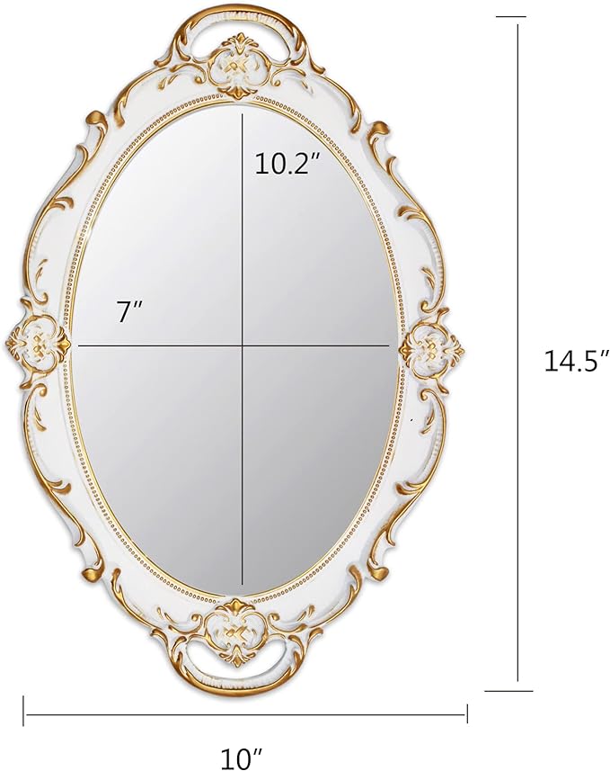 Eaoundm 14.5 x 10 inchs Oval Antique Decorative Wall Mirror Vintage Hanging Mirror (White)