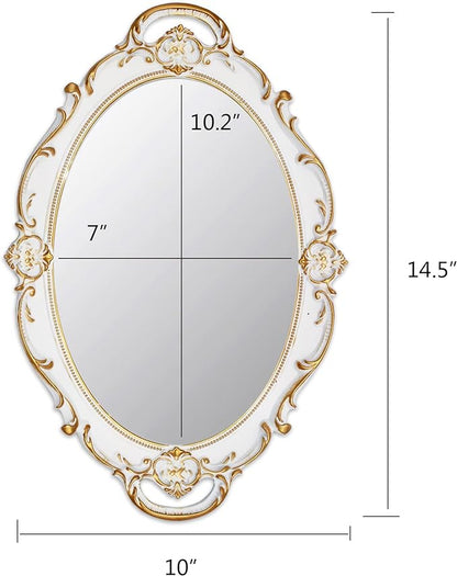 Eaoundm 14.5 x 10 inchs Oval Antique Decorative Wall Mirror Vintage Hanging Mirror (White)