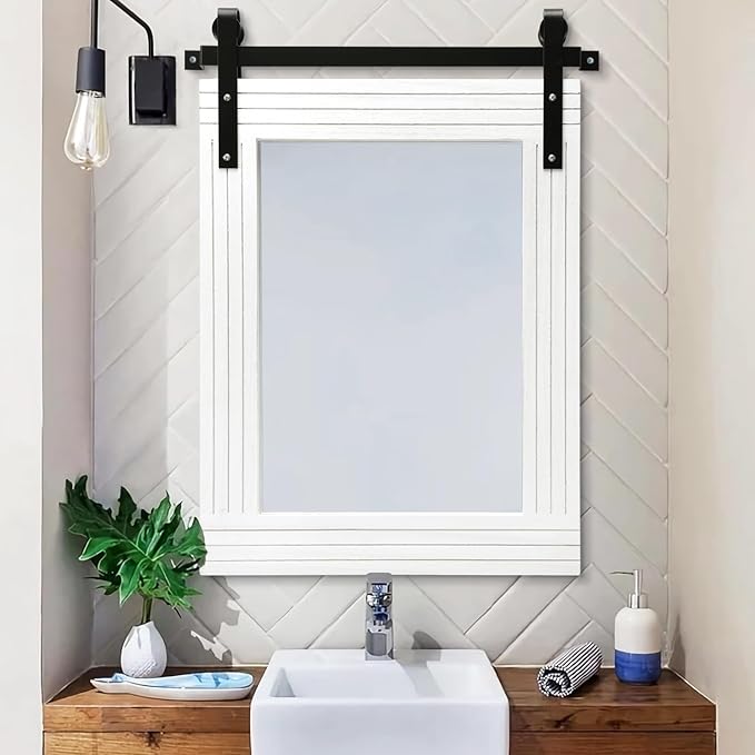 AAZZKANG White Wood Framed Mirror Rectangle Farmhouse Wall Mirrors Decor for Bathroom Bedroom Living Room Entryway Large 26"x18"