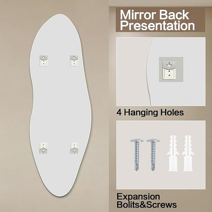 Niccy 65"×22" Frameless Irregular Full Length Mirrors, Long Wall-Mounted Mirror for Living Room, Large Full Body Mirror, Explosion-Proof Tall Hanging-Mirror for Bathroom Bedroom Entryway Decor