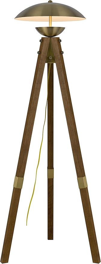 Cal Lighting BO-3801FL Lakeland 18W Intergrated LEDTripod Rubber Wood Floor Lamp with Half Domed Metal Shade