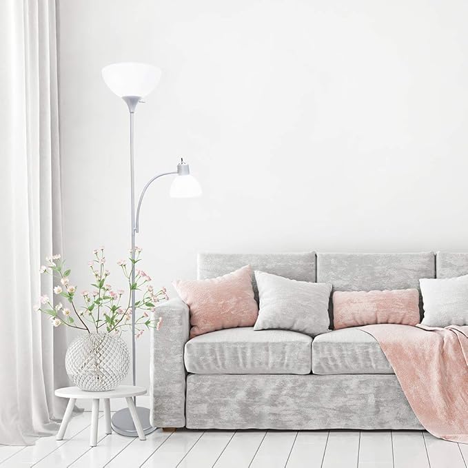 Simple Designs LF2000-SLV Mother-Daughter Floor Lamp with Reading Light, Silver