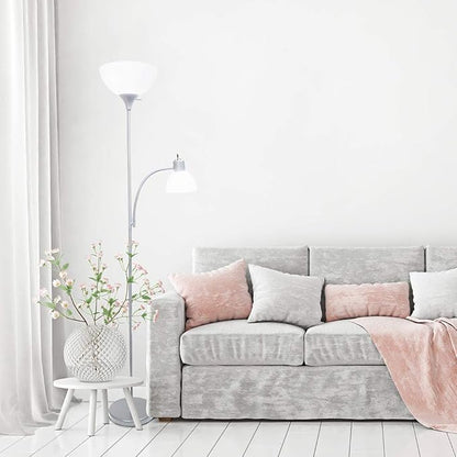 Simple Designs LF2000-SLV Mother-Daughter Floor Lamp with Reading Light, Silver