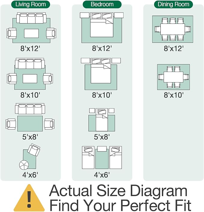 LUMI 8x10 Washable Area Rug for Living Room, Ultra Soft Stain Resistant Carpet with Non Slip Rubber Backing, Non-Shedding Low Pile Rugs for Bedroom, Dining Room, Indoor, Office
