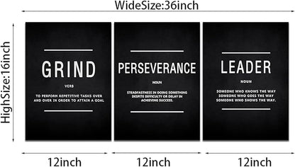 KAWAHONE Inspirational Grind Wall Art for Home Office Workplace, Perseverance Leader Canvas Quotes Motivate Success Positive Poster Framed Motivation Gift for Friends Entrepreneur Ready to Hang