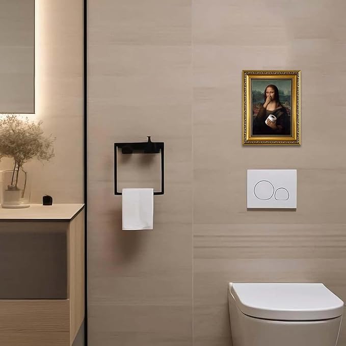 YD&YZY Gold Framed Bathroom Wall Art Mona Lisa Humor Amusing Toilet Art Pinching Nose Wall Decor Funny Vintage Painting Picture Print Whimsical Bathroom Restroom 8x10 inch Small Framed